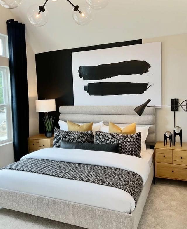 6. Bold Graphic Balance in Black and Cream - black and cream bedroom ideas