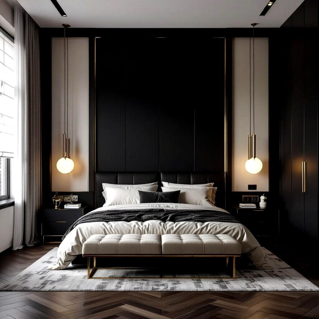 12. Luxury Noir Suite with Cream Accents - black and cream bedroom ideas