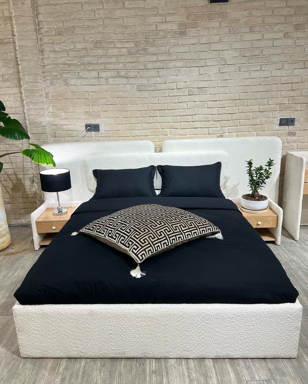 19. Monochrome Layers with Cream Structure - black and cream bedroom ideas