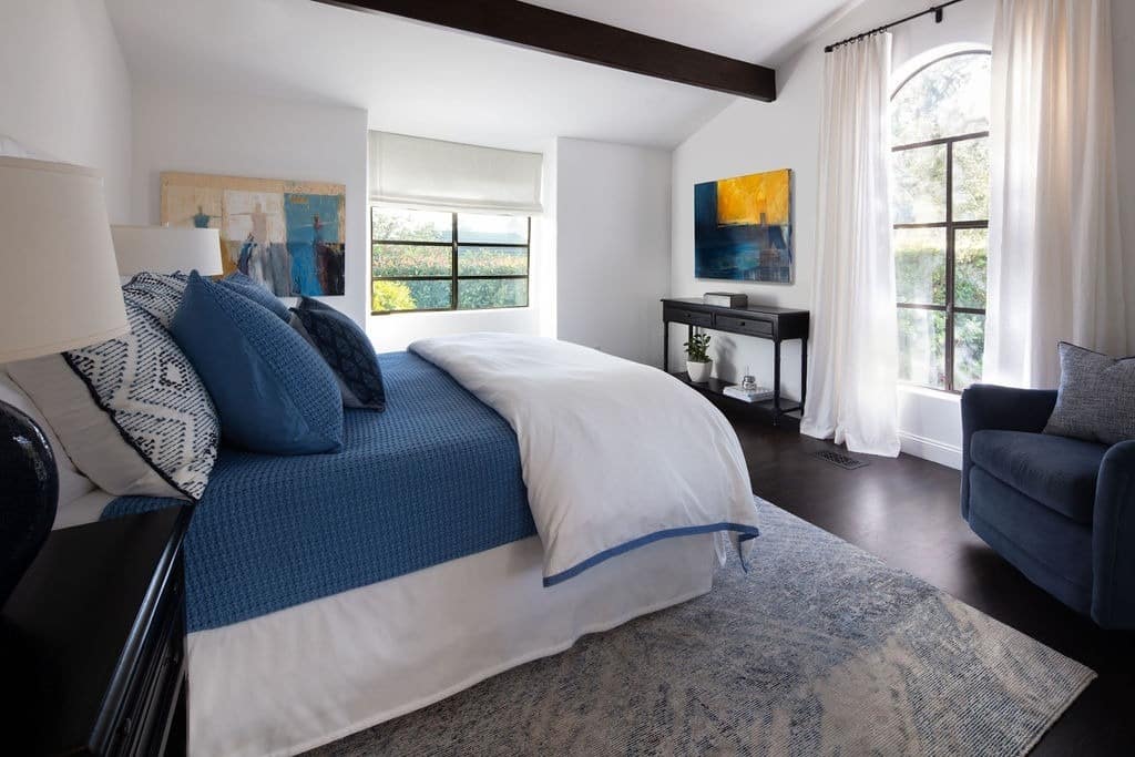 1. Modern Cottage Blue Bedding Retreat - blue and white bedroom ideas