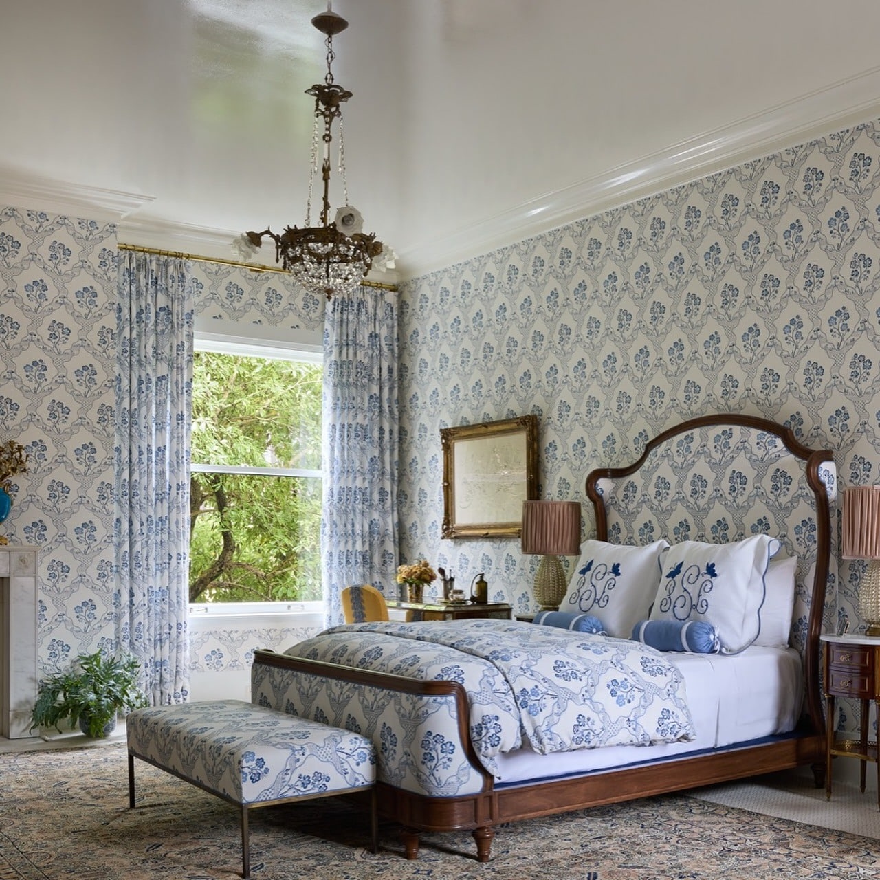 8. Blooming Blue Floral Bedroom - blue and white bedroom ideas