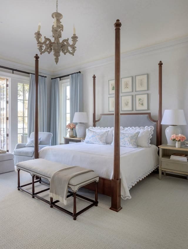 9. Airy Four-Poster Room With Sky-Blue Drapes - blue and white bedroom ideas