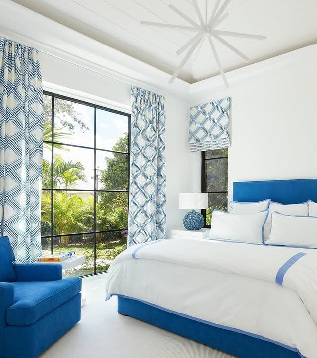 11. Bright Coastal Blue Window Room - blue and white bedroom ideas