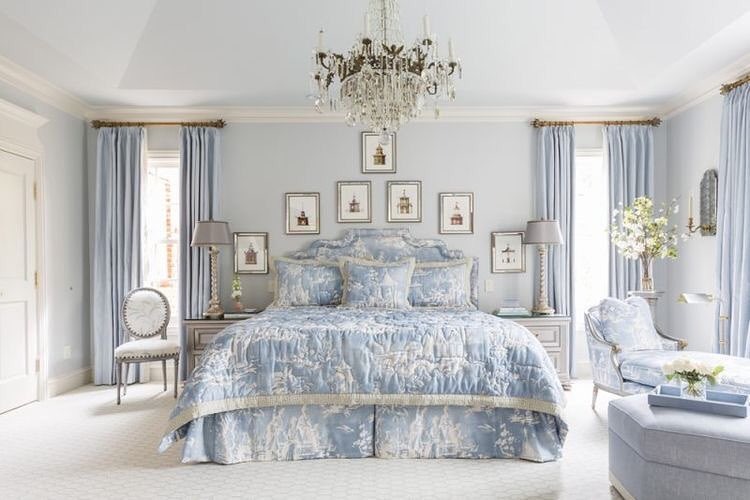 12. Powder Blue Chinoiserie Master Suite - blue and white bedroom ideas