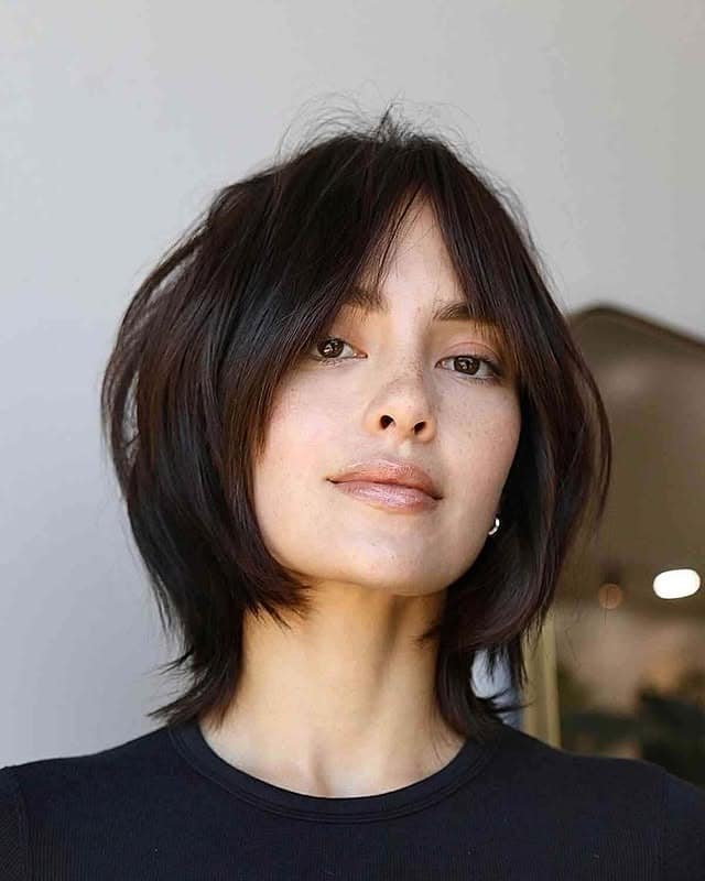 13. Short Layered Wolf Bob in Rich Brunette - Wolf Haircuts