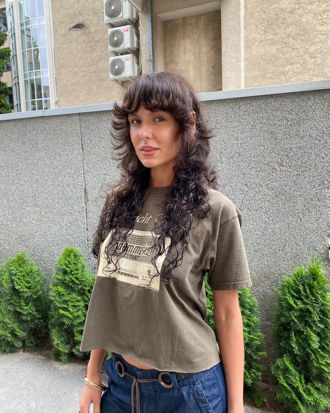 16. Curly Long Wolf Cut with Rounded Fringe in Dark Mocha - Wolf Haircuts