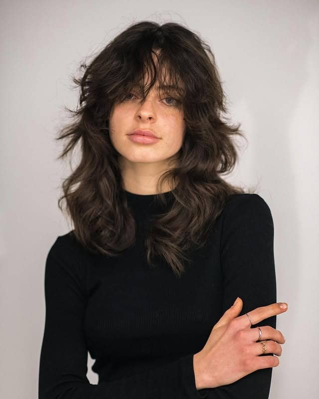 19. Textured Brunette Wolf Mullet with Wispy Layers - Wolf Haircuts