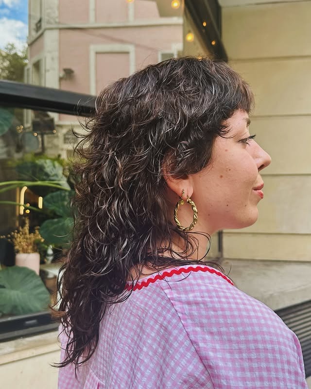6. Deep Brown Curly Mullet Shape - Shaggy Mullet Haircut