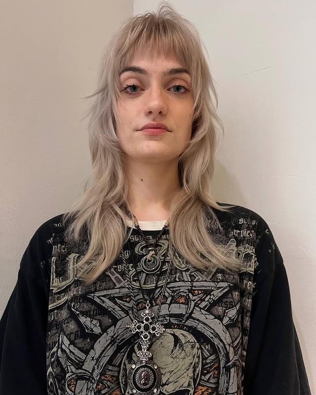 7. Platinum Ash Layered Mullet - Shaggy Mullet Haircut