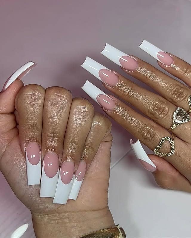 1. Classic White Curve French Coffin Set - curved nail ideas