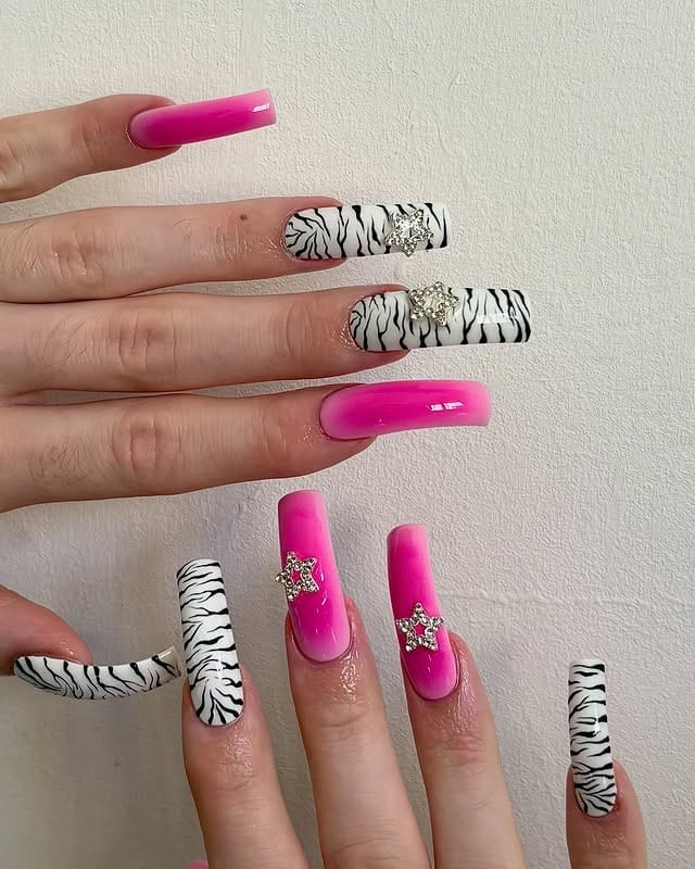 10. Pink Zebra Curve Fusion Nails - curved nail ideas