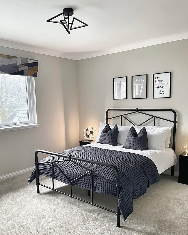 8. Contemporary Grey Room with Clean Lines - football bedroom ideas