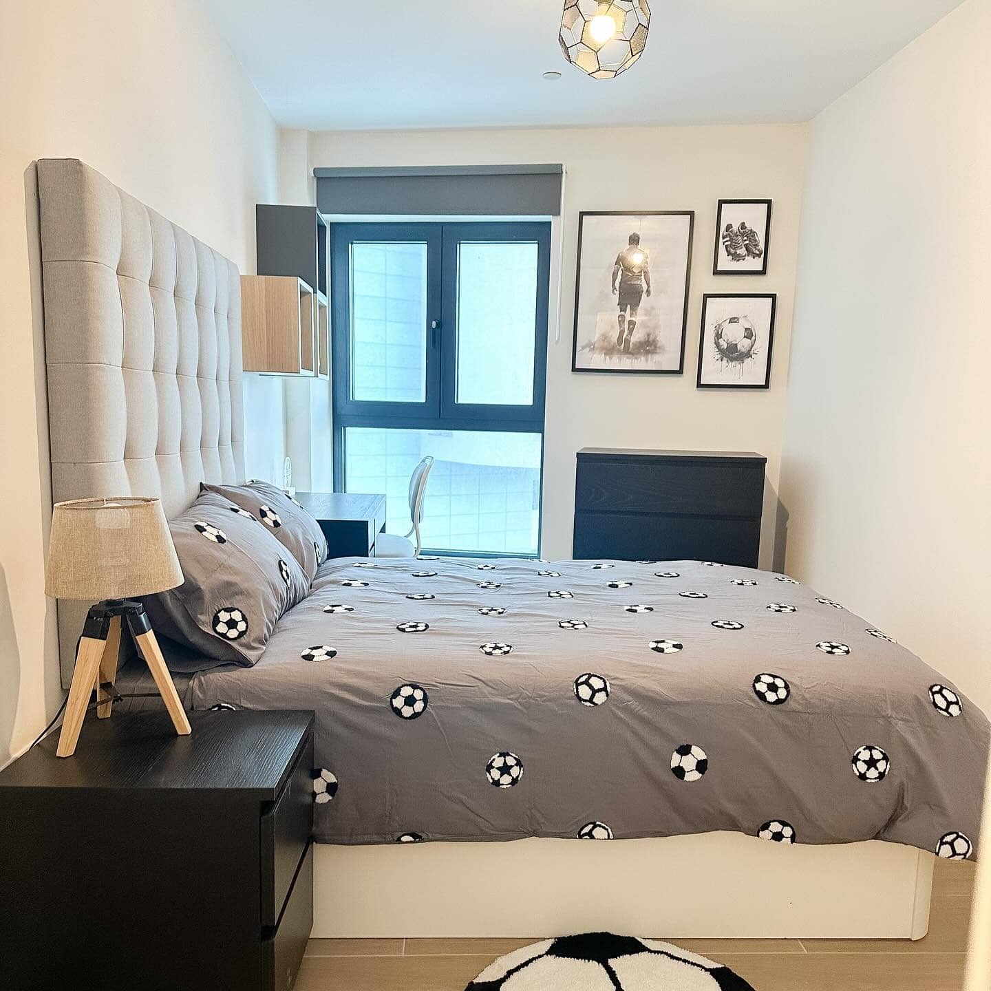 13. Soft Grey Football Retreat with Clean Lines - football bedroom ideas