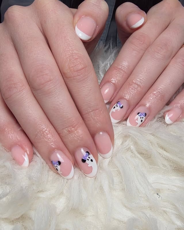 12. French Almond Nails with Soft Ghost Accents - cute french nail ideas