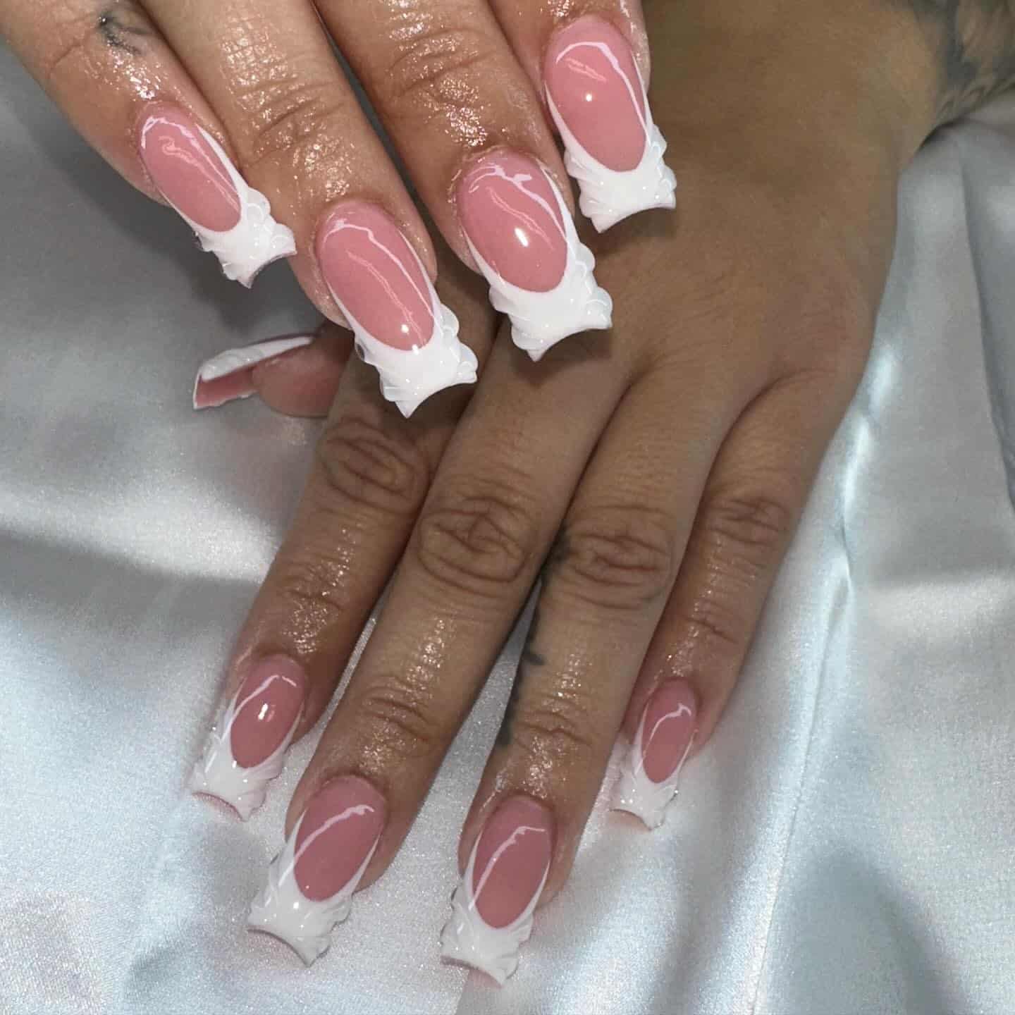 13. Sculpted 3D French with Glossy Pink Base - cute french nail ideas