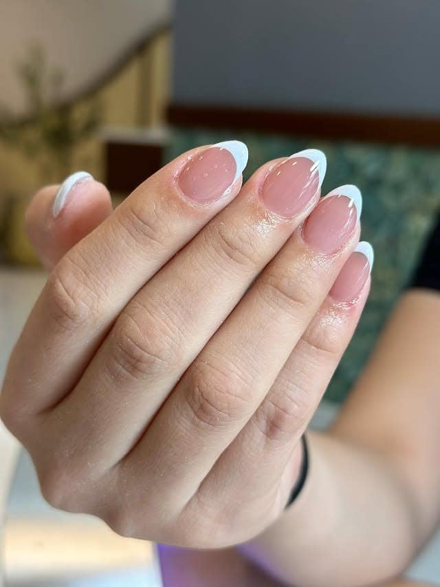 21. Soft Blue Almond French Tips - cute french nail ideas