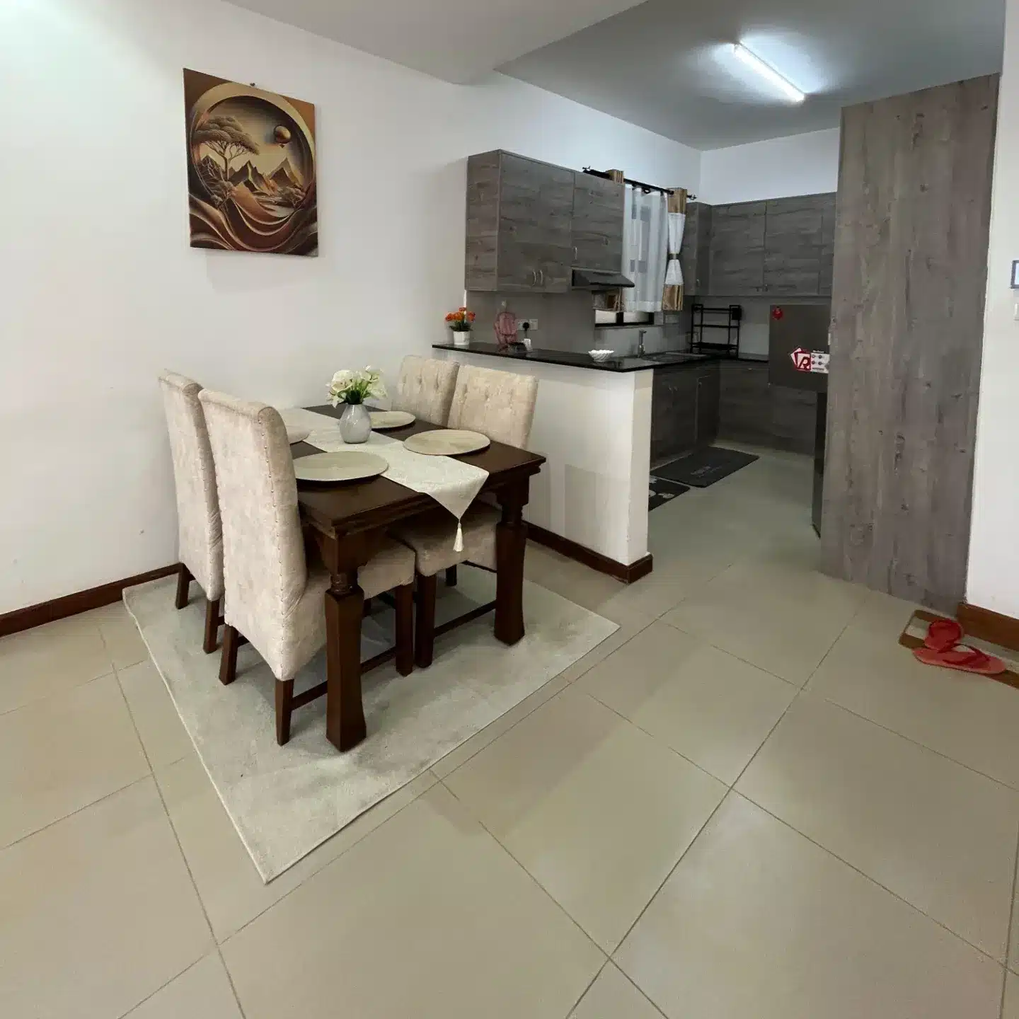 13. Soft Beige Dining Corner with Textured Wood Kitchen - open lounge kitchen ideas