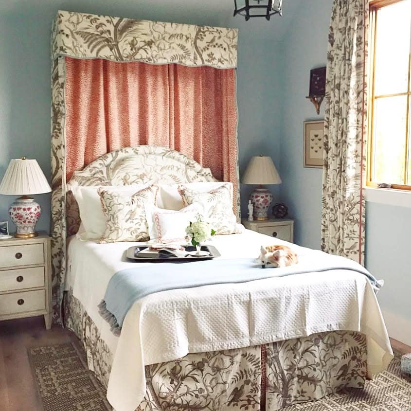 1. Classic Canopy Charm with Coral Accents - coral bedroom ideas