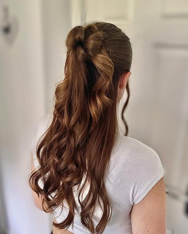 3. Soft Curl Half-Up Twist in Golden Brown - Simple Hairstyles