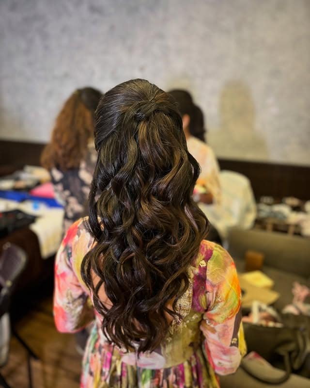 9. Textured Half-Up Curls in Rich Brunette - Simple Hairstyles
