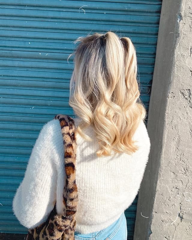 19. Soft Curl Half-Up Pony on Bright Blonde - Simple Hairstyles