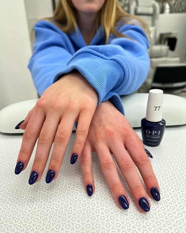 6. Cobalt Gel Almond Nails - dark color nail ideas