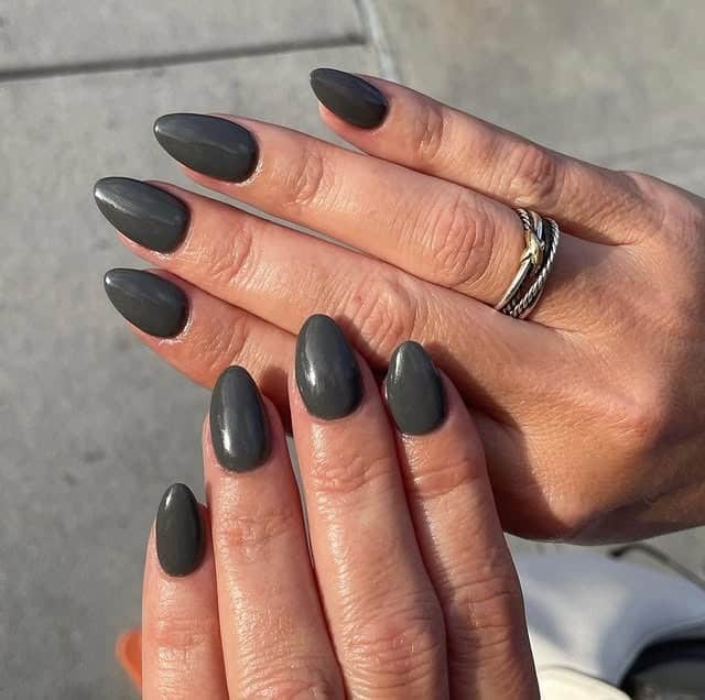 7. Charcoal Satin Almond Nails - dark color nail ideas
