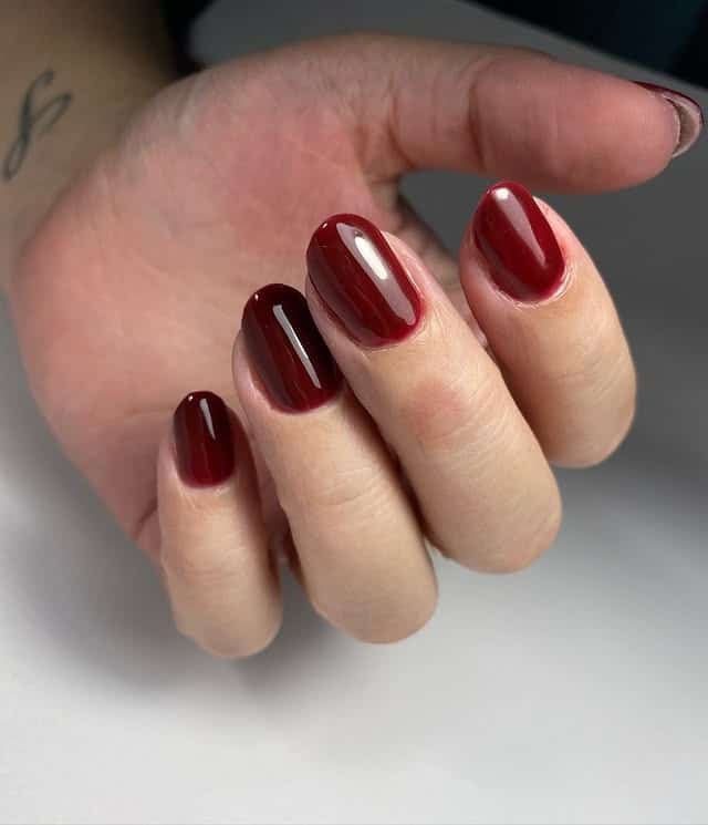 9. Ruby Jelly Oval Nails - dark color nail ideas
