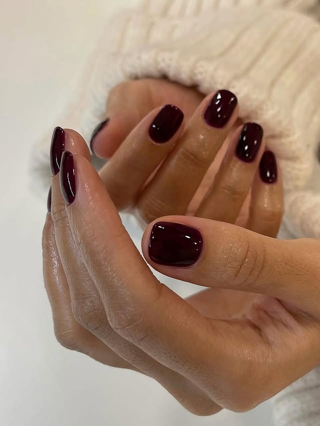 21. Deep Burgundy Short Nails - dark color nail ideas