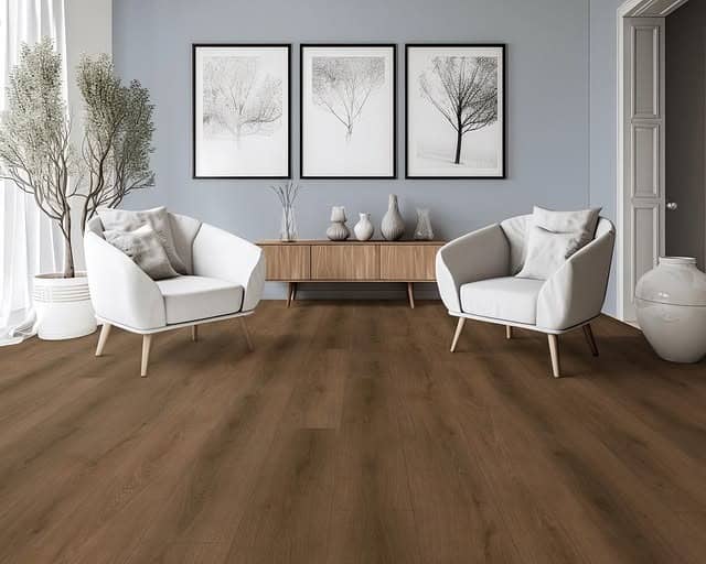 17. Light Blue Calm with Warm Brown Floors and Clean Lines - dark wood floor living room ideas