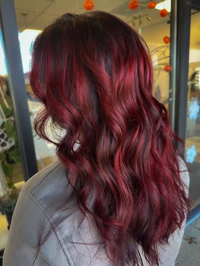 15. Cranberry Melt with Soft Dimensional Waves - Red Hair with Highlights