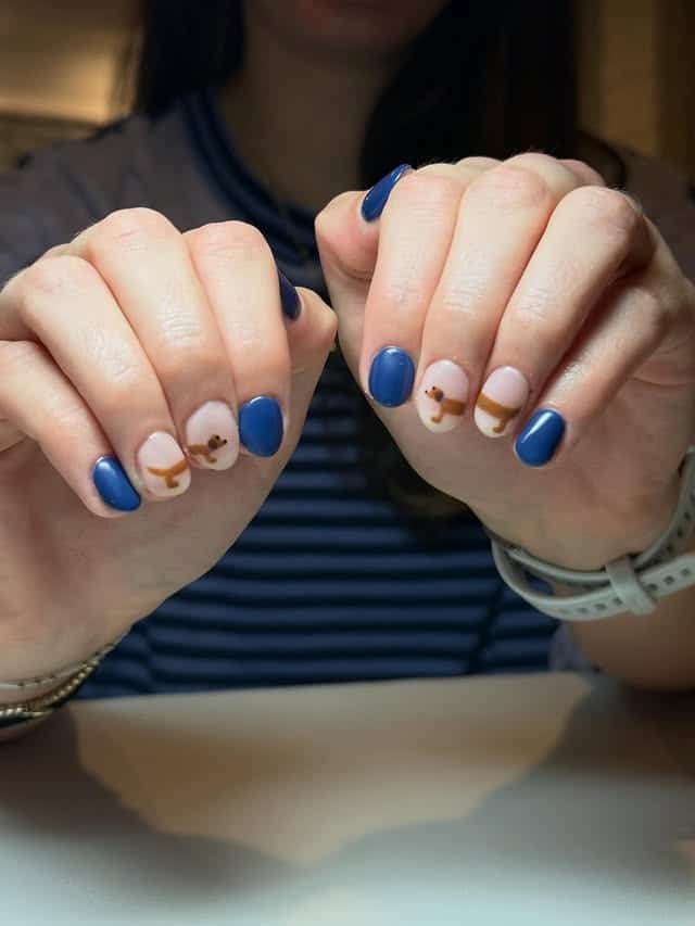 1. Blue & Blush Dachshund Accents - dog nail ideas