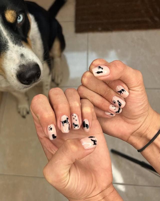 14. Minimal Black Silhouette Dog Nails - dog nail ideas