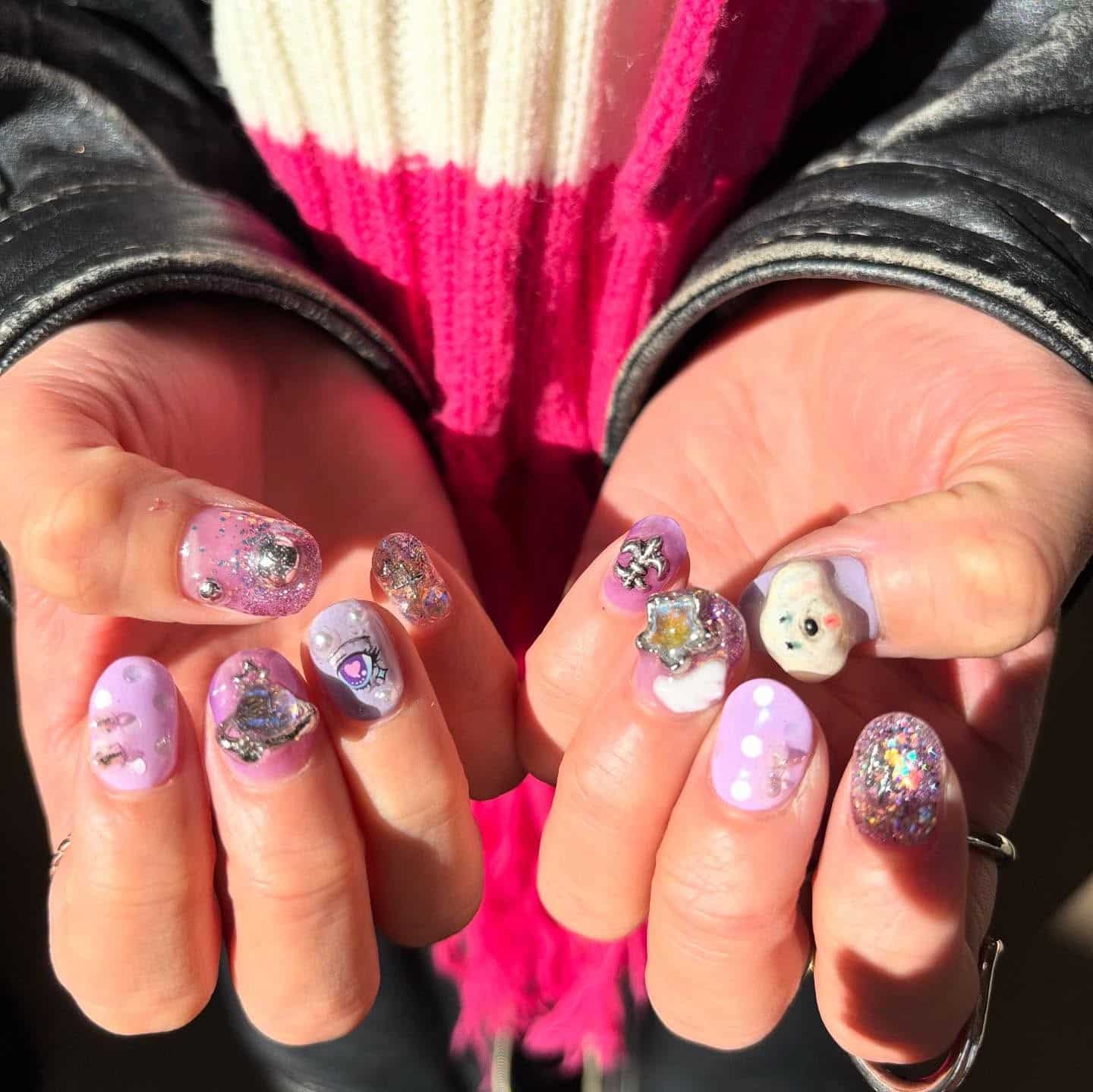 16. Lavender Sparkle with 3D Puppy Accent - dog nail ideas