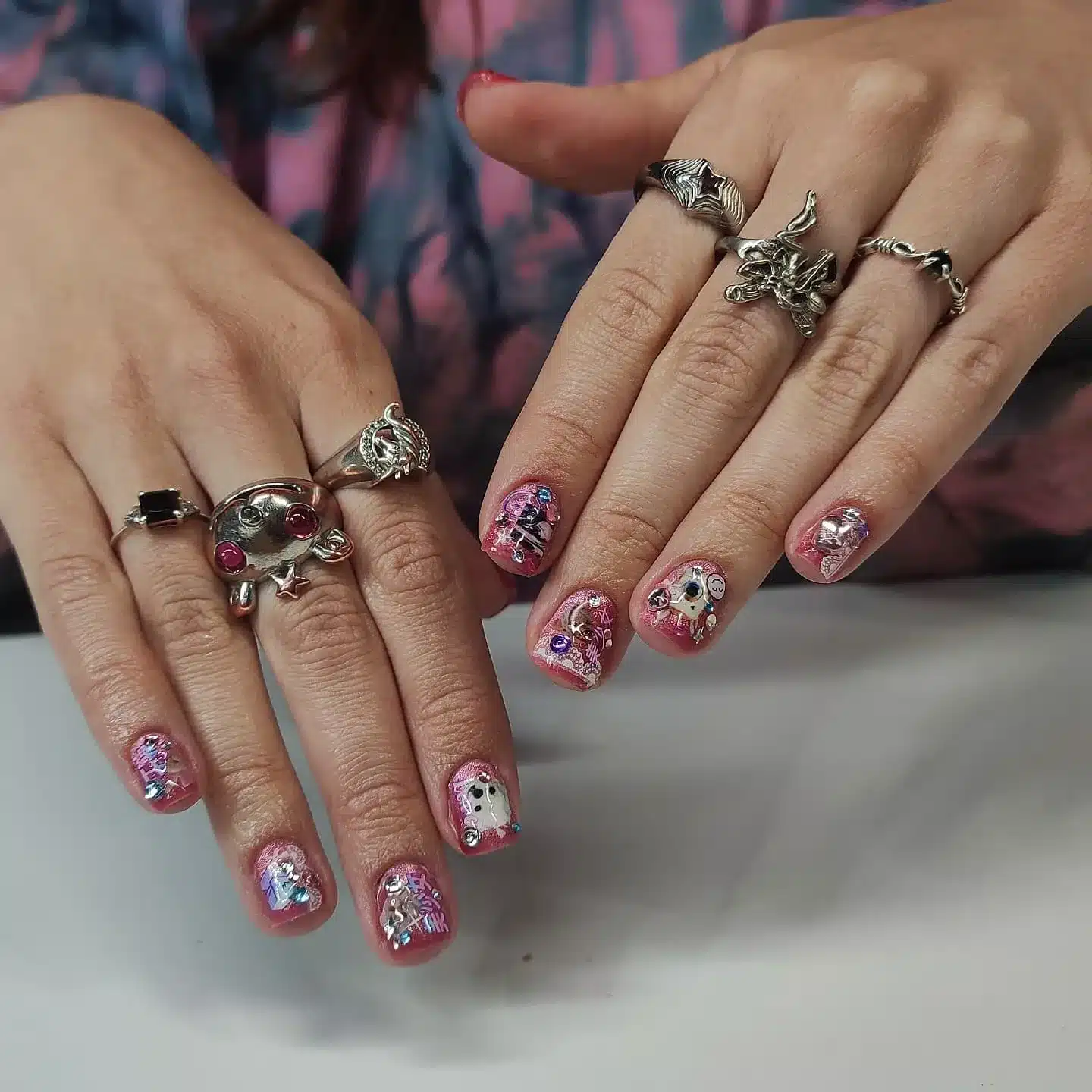 20. Pink Glitter Pup Nails with Gem Accents - dog nail ideas