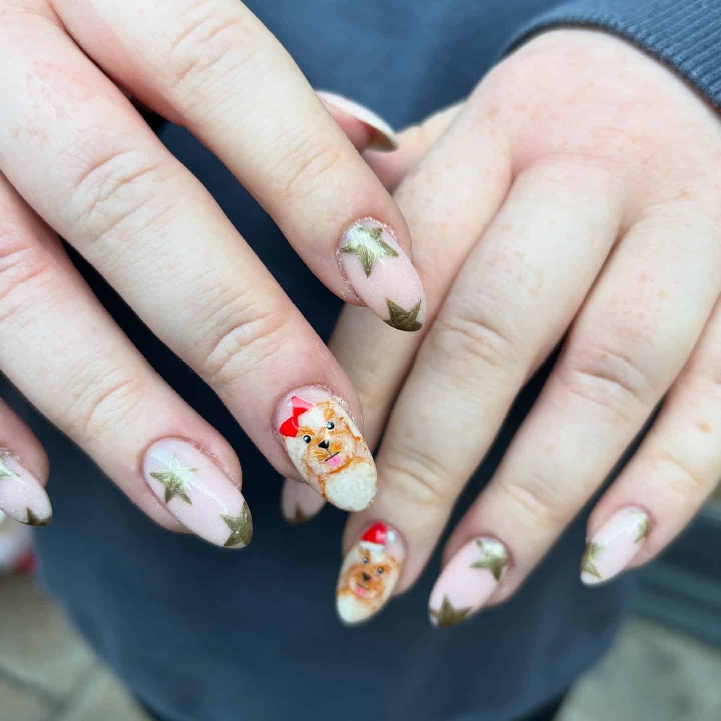 22. Golden Star Pup Portrait Nails - dog nail ideas