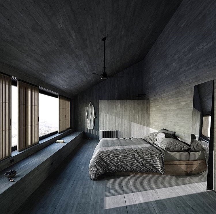 7. Charcoal Minimalist Escape with Linear Textures - cool bedroom ideas