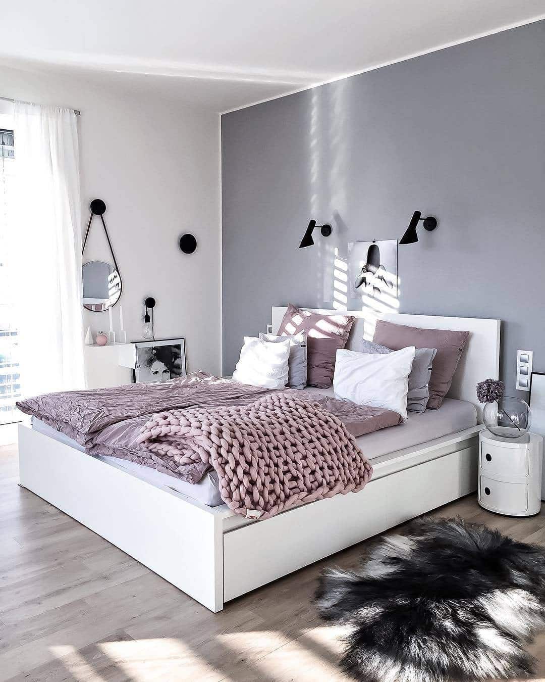 9. Soft Grey and Blush Modern Minimal Bedroom - cool bedroom ideas