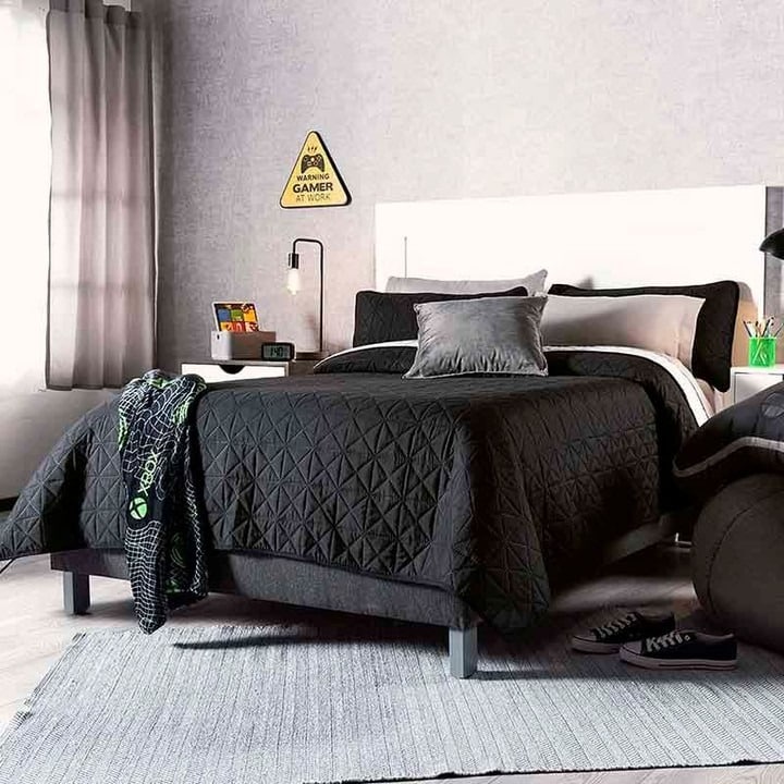 15. Gamer-Ready Bedroom in Charcoal and White - cool bedroom ideas