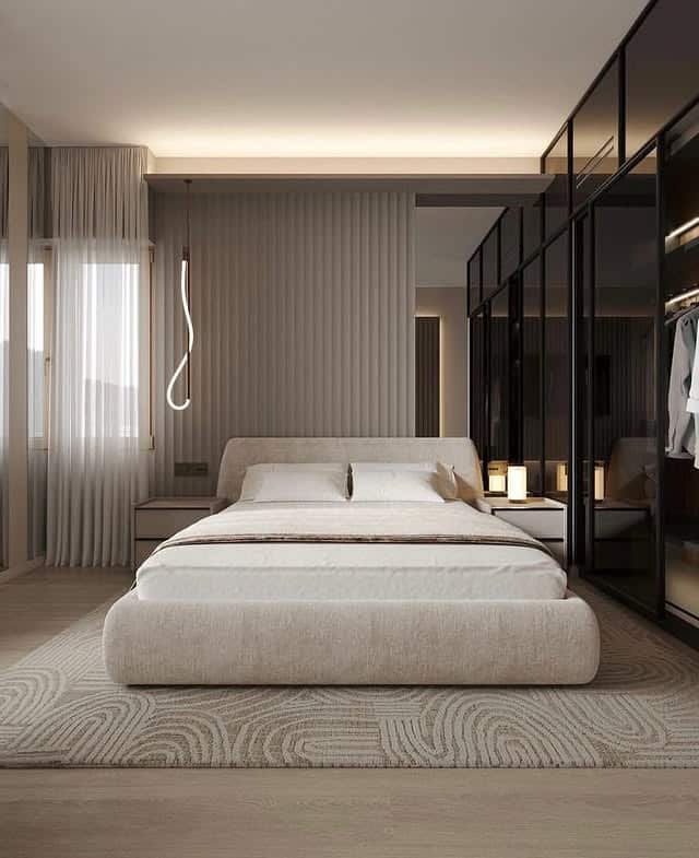 19. Modern Cream Suite with Glass Wardrobe Detail - cool bedroom ideas