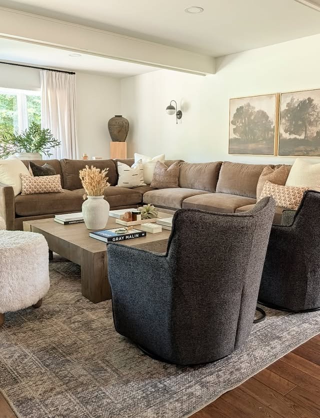 21. Earthy Brown Sectional with Soft Charcoal Accents - sectional living room ideas