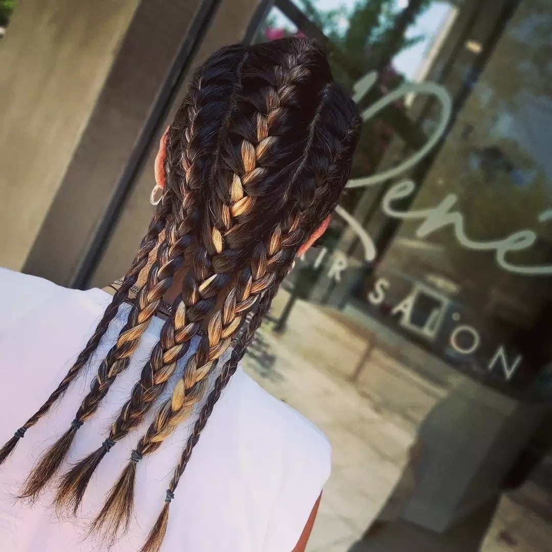 15. Multi-Row Braids with Caramel Highlights - Summer Hairstyles