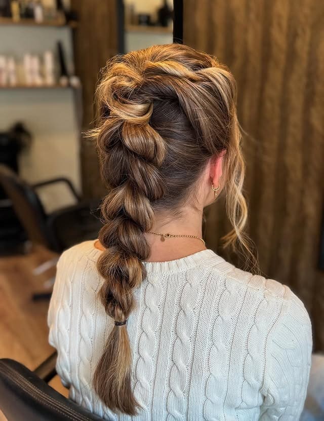 17. Textured Pull-Through Braid on Honey Brown Hair - Summer Hairstyles