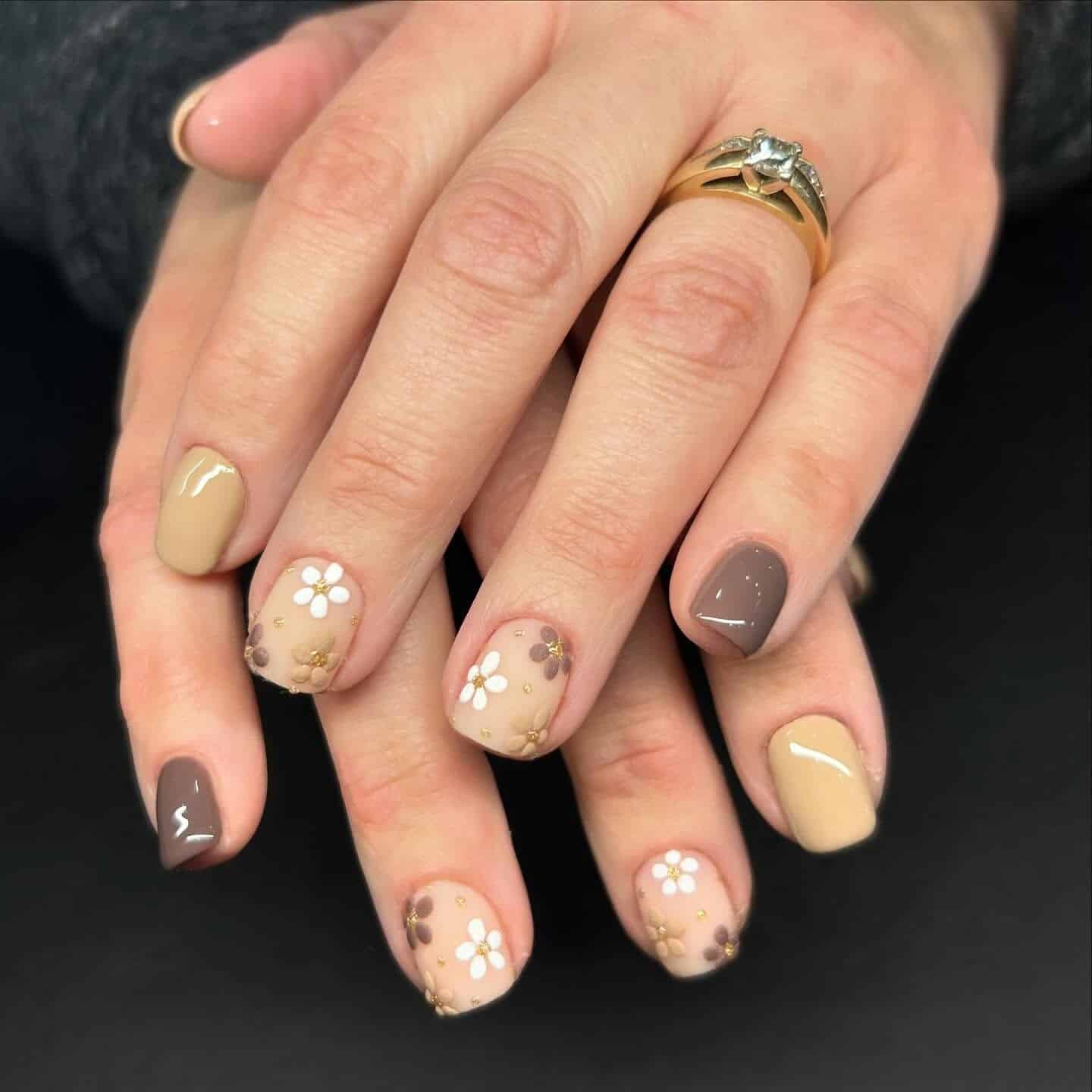 19. Taupe & Beige Autumn Meadow Nails - fall flower nail ideas