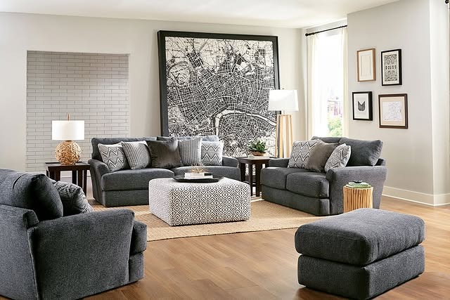 5. Casual Contemporary Living in Slate Gray & Natural Wood - elegant living room ideas
