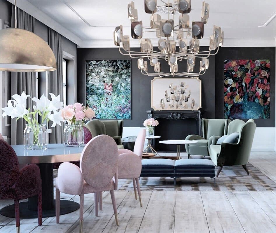 19. Art-Driven Elegance with Pastel and Jewel-Tone Seating - elegant living room ideas