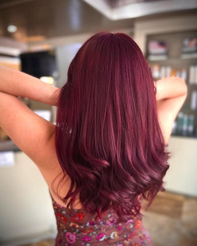 14. Vibrant Mulberry Full Color With Sleek Layered Styling - Burgundy Balayage Hair Color
