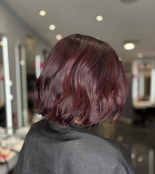 16. Short Plum Bob With Airy Texture - Burgundy Balayage Hair Color