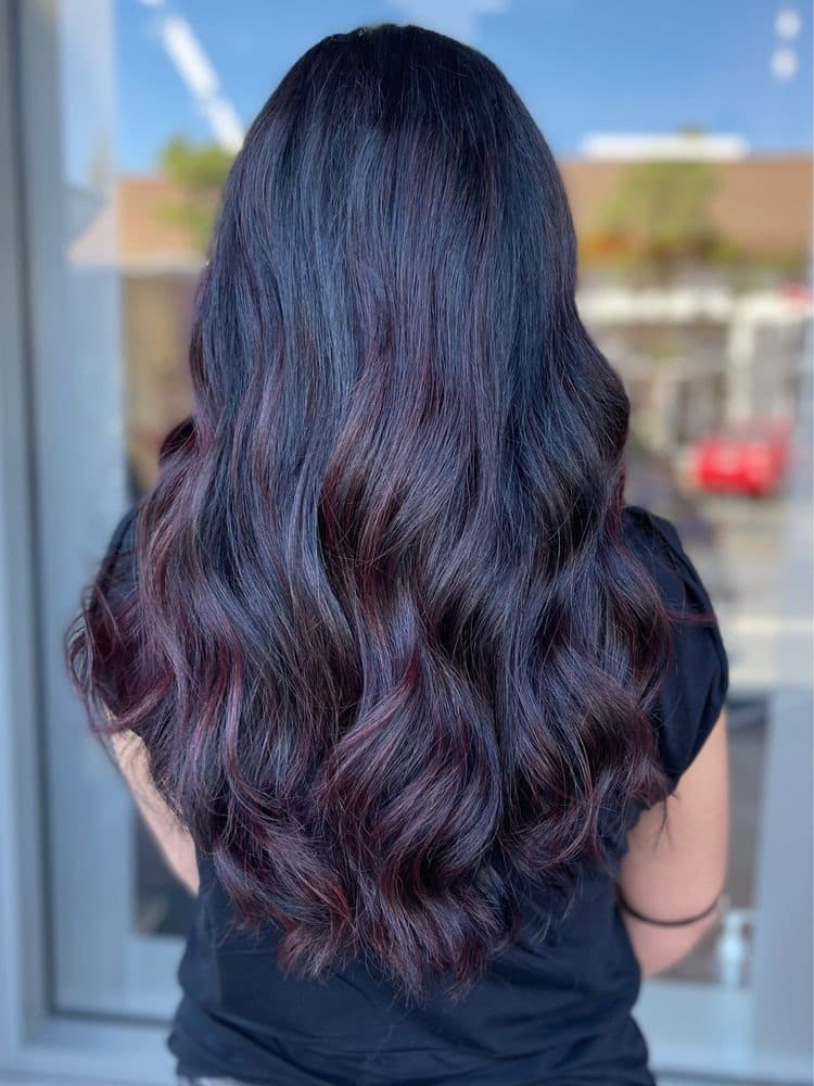 21. Soft Midnight Burgundy Balayage With Gentle Waves - Burgundy Balayage Hair Color