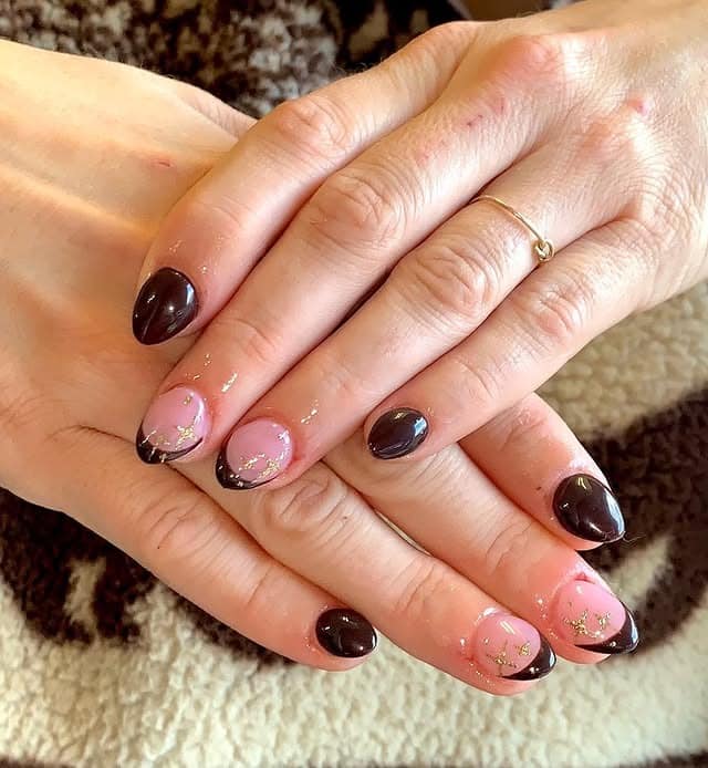 1. Mocha Swirl French Almond Nails - fall french nail ideas